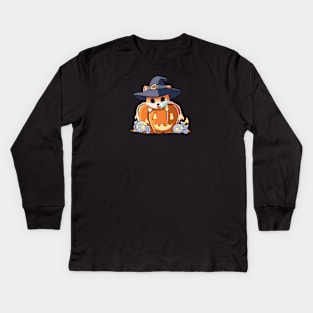 Shiba in a pumpkin Kids Long Sleeve T-Shirt